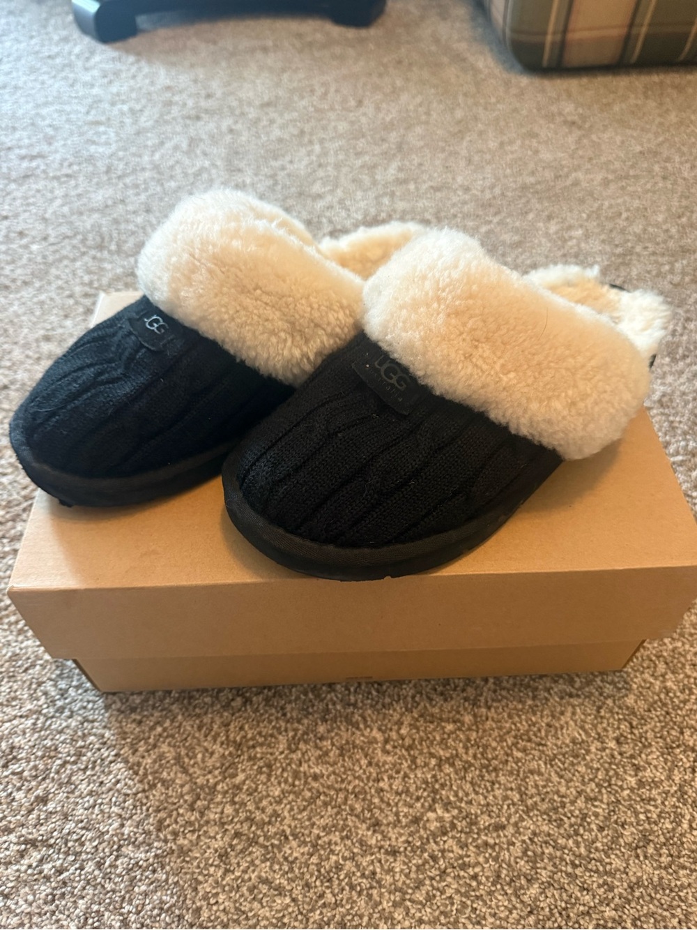UGG Black Knit Slip-On Slippers